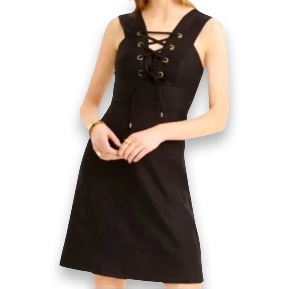 J. Crew Lace Up Structured Linen Dress In Black Size 6